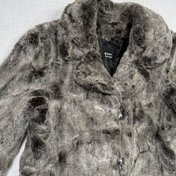 Vintage Dennis Basso Faux Fur Coat Gray Button Front Long Sleeve USA Size S - Picture 2 of 11